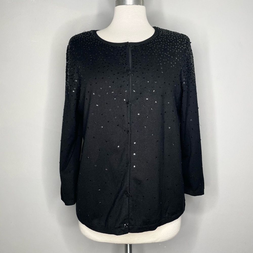 SIGRID OLSEN Silk Blend Shimmering Sequined Button Down Cardigan Sweater